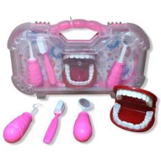 Maleta Kit Dentista Rosa Odontologia Brinquedo Infantil Educativo - Pa