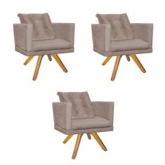 Kit 03 Poltrona Milena Confort Base Giratória Caramelo Com Almofada Sa