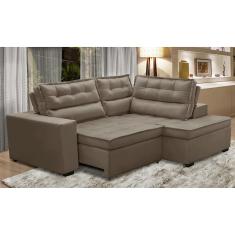 Sofá de Canto Retrátil e Reclinável com Molas ld 2,50x2,00m Viviane Suede Capuccino Madelina Decor