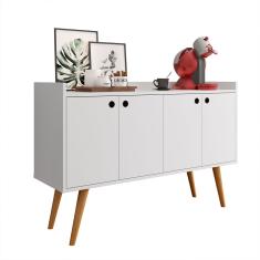 Aparador Buffet Dallas Pés Palito Retrô 4 Portas Decoração Sala Jantar Cantinho Café - Branco - rpm Móveis