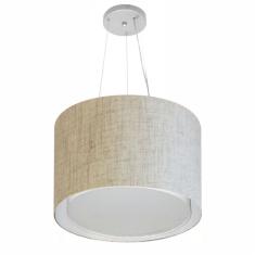 Lustre Pendente Cilíndrico Duplo Md-4304 Cúpula em Tecido 40x30cm Rustico Bege - Bivolt