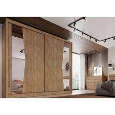 Guarda Roupa Casal 2 Portas de Correr Com Espelho Geom - Móveis Novo Horizonte - Cumaru