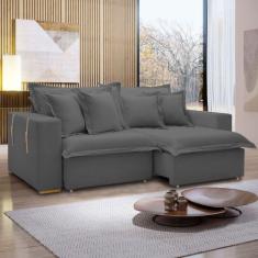 Sofá Cama 3 Lugares Arizona Retrátil Veludo Cinza - Celflex, Cinza