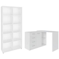 Mesa Escrivaninha Lagan e Estante Livreiro 90x187cm Lean A06 Branco - Mpozenato