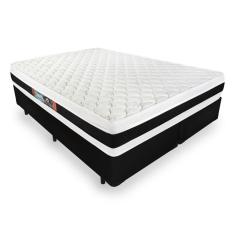 Cama Box Super King Preta + Colchão De Espuma D45 - Castor - Black White Double Face - 193x203x62cm
