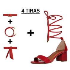 Sandália Troca Tira Salto Baixo Grosso Luiza Sobreira Verniz Vermelho-Feminino