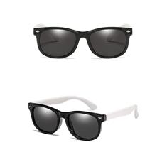 Óculos de sol kids - Oculos de sol infantil de 02-12 anos Dobravel flexivel uv400 com caixinha (preto e branco)