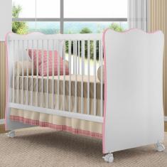Berço Doce Sonho Branco Rosa com Rodízios - Qmovi