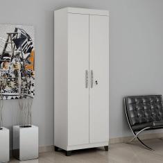 Armário Multiuso 2 Portas com Chave e 5 Prateleiras Asteca Valdemóveis  Branco Brilho