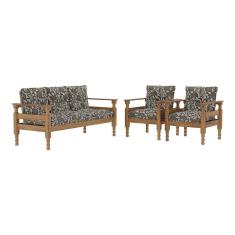 Jogo Sofá Madeira Maciça 3 Lugares E 2 Poltronas Liz Multimóveis Vcr7001 Floral Cinza Floral Cinza