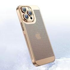Capa de telefone de malha respirável galvanizada de luxo para iphone 12 13 11 14 15 Pro Max 14Plus X XS Max 13Mini capa de dissipação de calor, dourada, para iphone 14