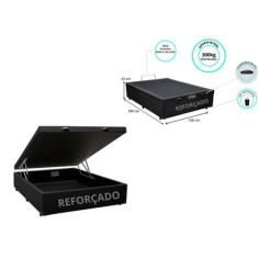 Cama Box Baú Casal Reforçada 138x188 Blindada - Jadmax, Corino Preto