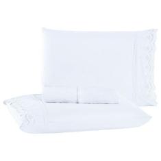 Jogo De Lençol Cama Queen Bordado Inglês 03 peças Percal 400 Fios Eleg
