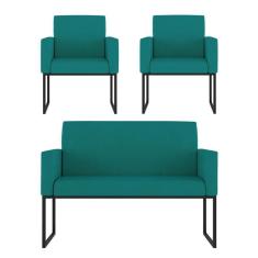 Kit Sofá 2 Lugares + 2 Poltronas Para Recepção Sala Balaqui Cor:azul Turquesa Azul Turquesa