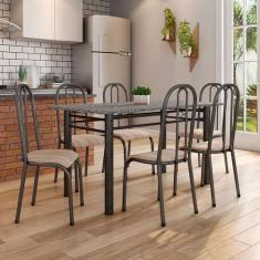 Conjunto de Mesa Granada com 6 Cadeiras Madri Preto e Nature Bege GR -