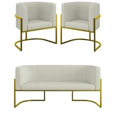 Kit Sofá 2 Lugares + 2 Poltronas Bouclê Gold Bege