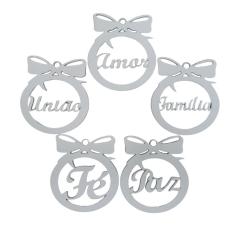 Kit Com 5 Enfeites Bolinhas De Natal Com Palavras Branco