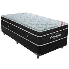 Cama Box Preto E Colchão Elegant Molas Ensacadas Solteiro Ortobom