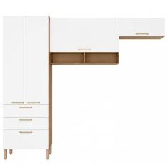 Cozinha Compacta Bartira Veneza Com 4 Portas, 3 Gavetas Branco Com Marrom