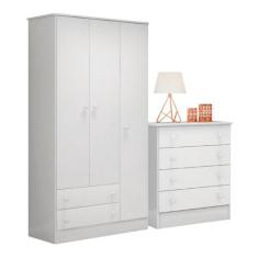 Guarda Roupa com 3 Portas e Cômoda Hamilton Branco Branco - CASA H
