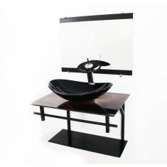 Gabinete de Vidro 60cm Ap com Cuba Oval Madeira Rústica