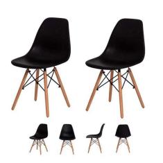 Kit 2 Cadeiras Eiffel Eames DSW Preta Base Madeira