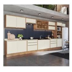 Cozinha Modulada 11 Peças 15 Portas 6 Gavetas com Divisor de Talheres 1 Nicho para Forno Viena Edez Louro Freijó/Argila