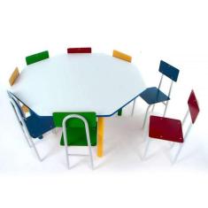 Conjunto De Mesa Oitavada Com 8 Cadeiras Umbridge Colorido - Carlu Bri