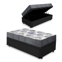 Cama Box Baú Solteiro + Colchão Molas Ensacadas Iso SuperPocket Ortobom 96cm Preto - Suporta até 150Kg Por Pessoa