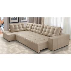Sofá de Canto Retrátil e Reclinável com Molas 3,40x2,00 Esq Jacke Suede Bege Adonai Estofados