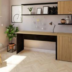 Mesa para Escritório 160cmx47cm 25mm Bramov Móveis Preto/Carvalho Mel