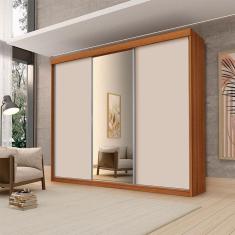 Guarda Roupa Casal Ambiente Florença 3 Portas de Correr com Espelho Carvalho New Off White Pina - Luapa