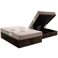 Conjunto Box Baú Queen: Colchão Espuma Polar D33 Pérola Clean + Base CRC Suede Brown (158x198)