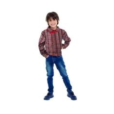Fantasia Festa Junina Infantil Camisa Vermelha Azul e Lenço - Global F