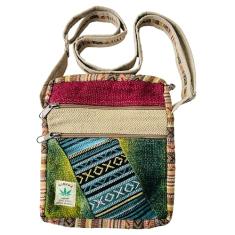 Gurkha Bolsa tiracolo unissex de cânhamo, hippie, patchwork, ombro com 5 bolsos, bolsa para documentos para passaporte, ecológica - feita à mão no Monte Everest Country Nepal, Mix, 10X8