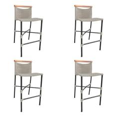 Kit 4 Banquetas Anne em Corda Náutica Base em Alumínio Preta com Detal