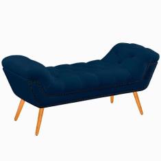 Recamier Calçadeira Solteiro 90cm Ayla Veludo Azul Marinho - Montanari