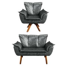 Kit 1 Namoradeira e 1 Poltrona Giratória Opala Corano Preto - DROSSI