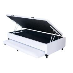 Cama Box Baú Solteiro Com Auxiliar Sintético Branco (Espuma só na Auxiliar)