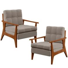 Kit 02 Poltronas Decorativas Para Sala de Estar Encosto Ripado Emília 