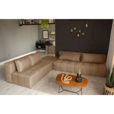 Sofá Modular 2 e 3 Lugares com Puff Soho Linho Bege - Mobly