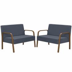 Kit Poltrona Decorativa 2 Namoradeiras Jade Braço Madeira D Salla Suede