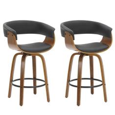 Kit com 2 Banquetas Base Madeira Baixa Betim Preto