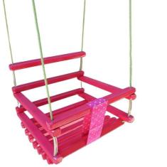 Balanço Gangorra Infantil Madeira 40X35 Pink Suporta 80Kg - Shoppingne