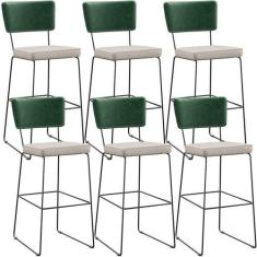 Kit 06 Banquetas Altas Cozinha Allana L02 Verde Musgo Cru - LYAM DECOR