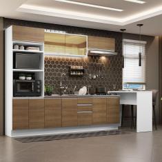 Cozinha Completa Madesa Glamy 315001 com Armário e Balcão (Sem Tampo e Pia) - Branco/Rustic