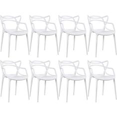 Loft7, Conjunto Kit 8 Cadeiras Design Allegra Polipropileno Injetado Alta Densidade Empilhável Sala Cozinha Jantar Bar Jardim Varanda Branco
