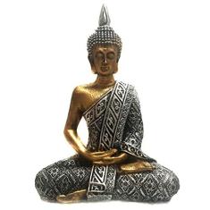 Estátua de Buda Hindu Resina Dourado e Prateado 19,5cm