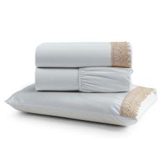 Jogo De Lençol Rubi Solteiro 3 Pçs 100% Algodão 200 Fios Ponto Palito Bordado - Branco