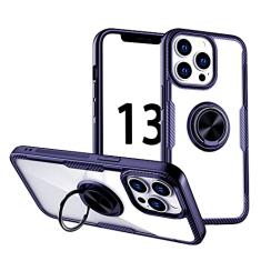 SORAKA Capa transparente para iPhone 13 Pro com suporte para anel,capa de PC rígida transparente Capa iPhone 13 Pro com placa de metal para suporte magnético de telefone para carro